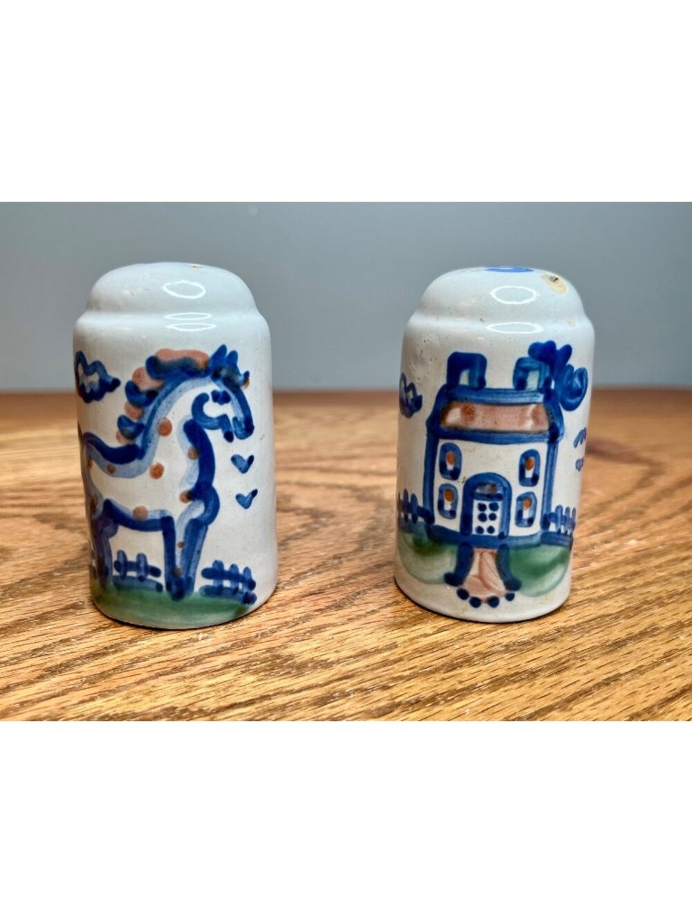 MA Hadley Country Scene Blue  Salt and Pepper Shaker Set (3" tall) ; House and H